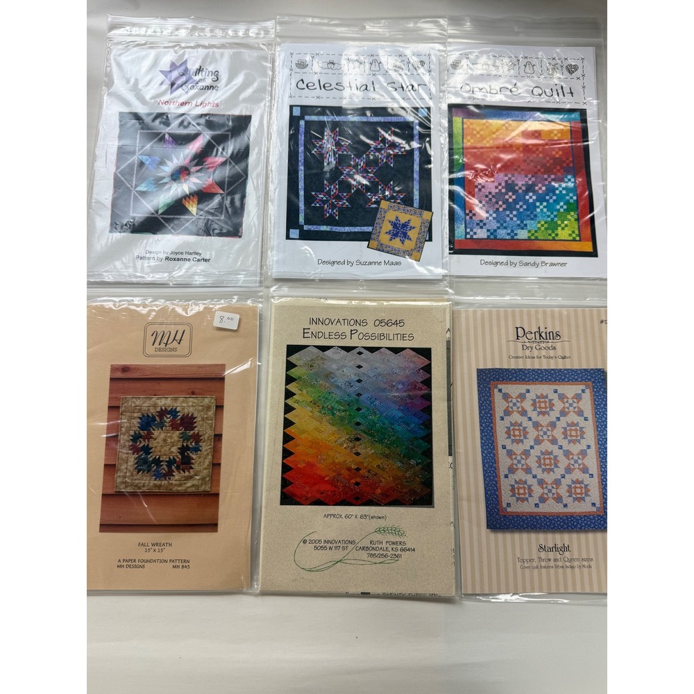 Bundle of 6 Vintage Quilt Patterns New Sealed Geometric Northern Lights